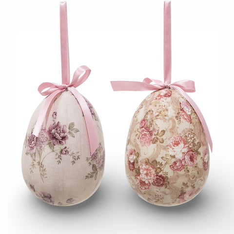 Decorazioni pasquali uova sospese floreali – Ø 9x12 cm (set da 2, multicolore, plastica) by Clayre & Eef