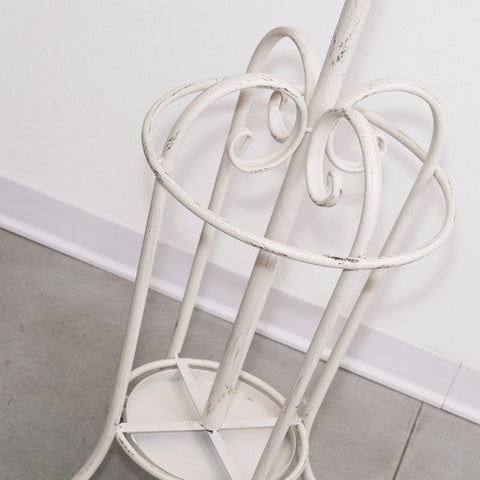 Appendiabiti a Colonna con Portaombrelli in Ferro Bianco Anticato - H187 cm