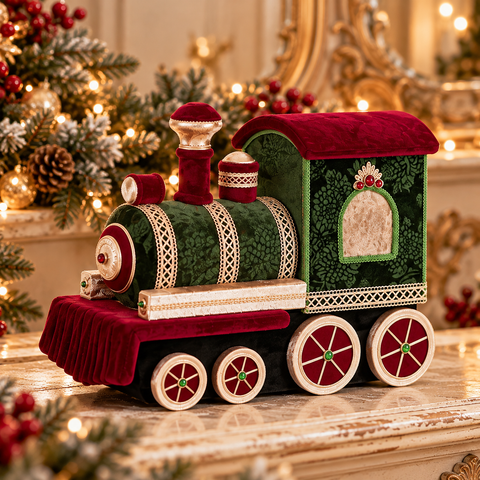 Trenino di Natale Decorativo in Velluto Verde, Rosso e Oro, Set da 3 – Goodwill, 141cm