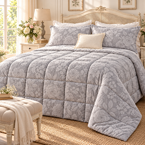 Trapunta Matrimoniale Micaela in Velluto Jacquard con Federe – L'Atelier 17, 260x260cm