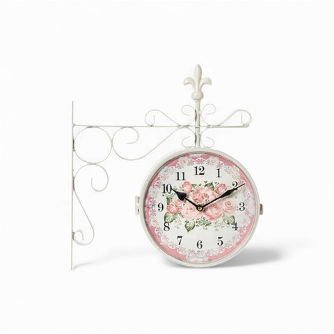 Orologio da Parete Stile Stazione con Fiori – L’Arte di Nacchi – Shabby Chic 37x8x40 cm