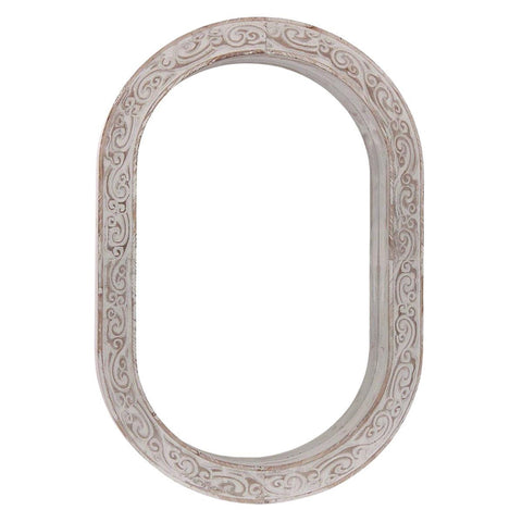 Specchio Ovale Shabby Chic in Legno di Abete Sbiancato - 65x7x95 cm