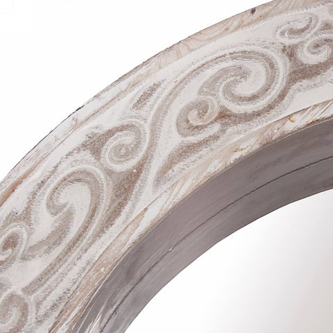 Specchio Ovale Shabby Chic in Legno di Abete Sbiancato - 65x7x95 cm