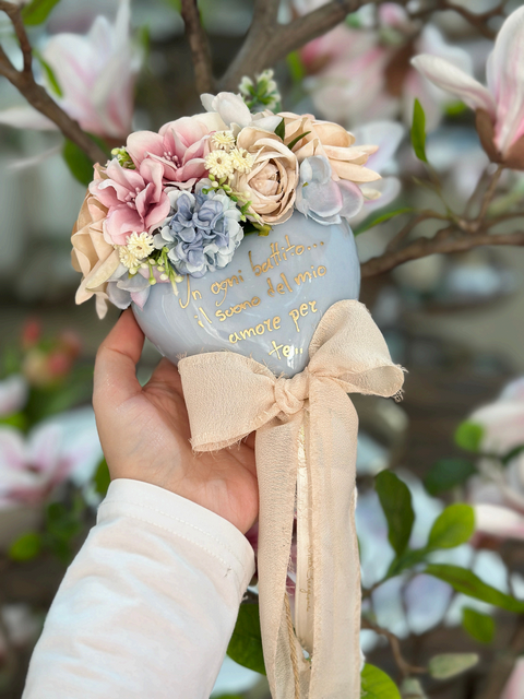 Cuori Vale in Ceramica Decorati con Fiori e Fiocco o Scritta | Mata Creazioni