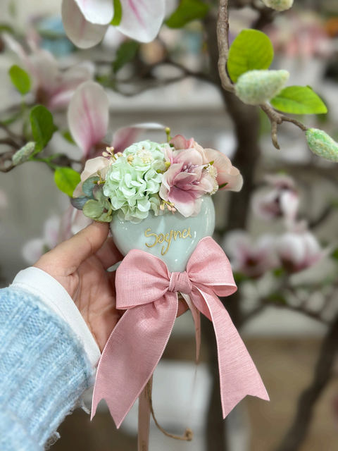 Cuori Vale in Ceramica Decorati con Fiori e Fiocco o Scritta | Mata Creazioni