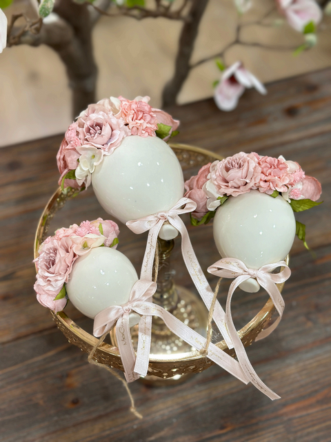 Balloon in Ceramica Decorato con Fiori e Scritta Dorata – Bomboniera Artigianale | Mata Creazioni