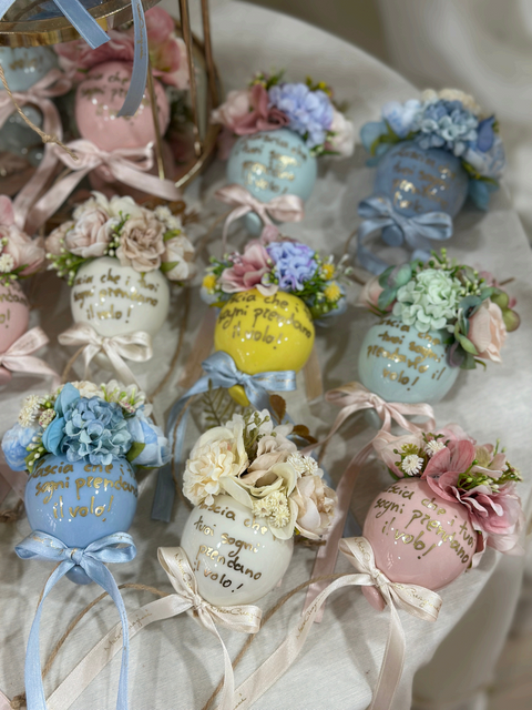 Balloon in Ceramica Decorato con Fiori e Scritta Dorata – Bomboniera Artigianale | Mata Creazioni