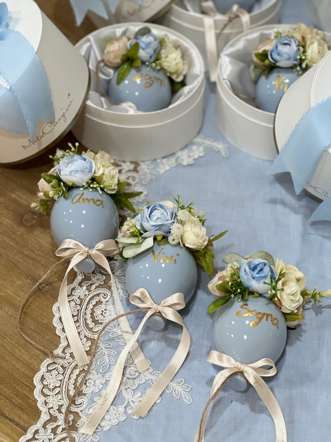 Balloon in Ceramica Decorato con Fiori e Scritta Dorata – Bomboniera Artigianale | Mata Creazioni