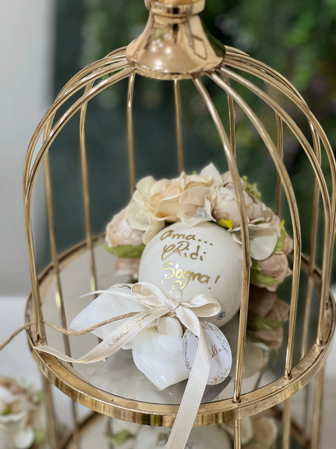 Balloon in Ceramica Decorato con Fiori e Scritta Dorata – Bomboniera Artigianale | Mata Creazioni