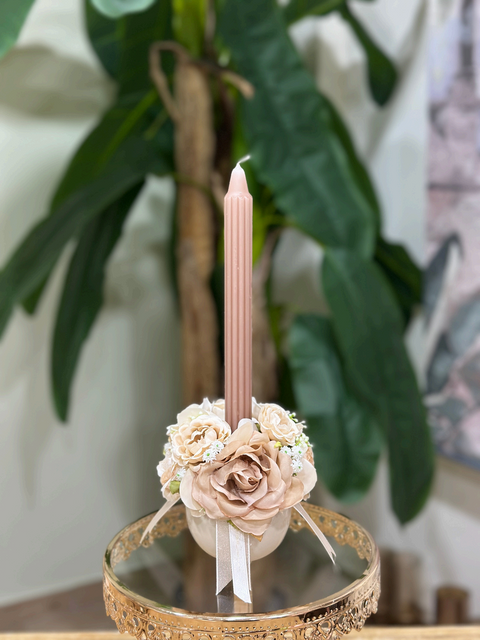 Petit Bon Bon in Ceramica con Candela Decorata e Composizione Floreale | Mata Creazioni