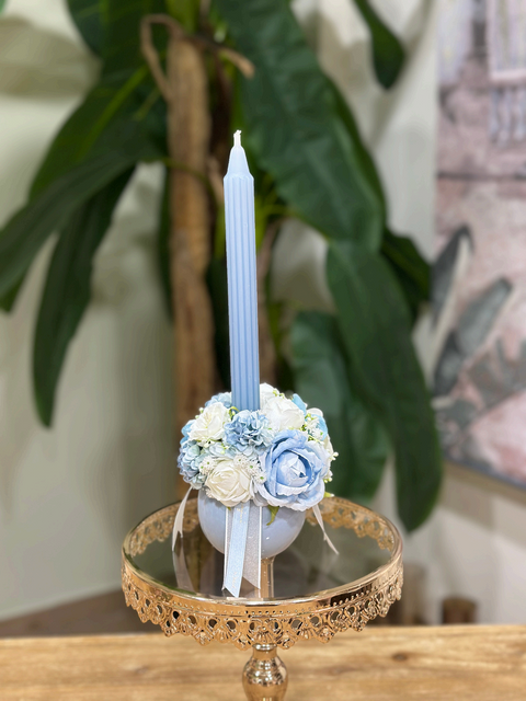 Petit Bon Bon in Ceramica con Candela Decorata e Composizione Floreale | Mata Creazioni