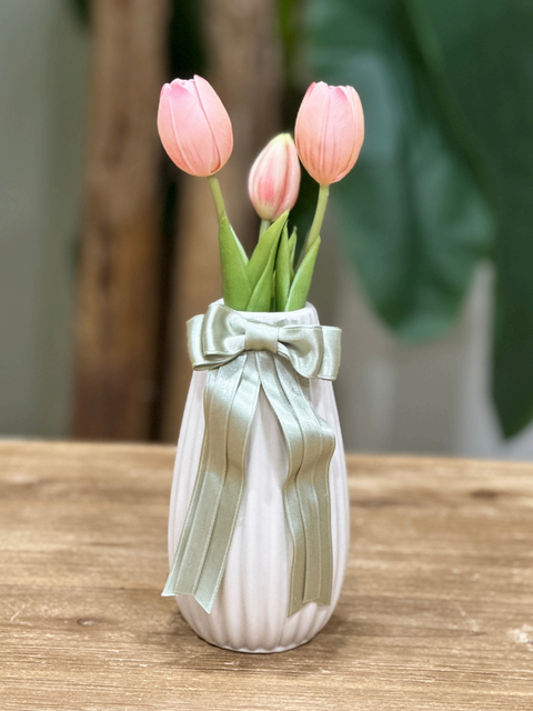 Vaso Plissè Dritto in Ceramica Artigianale con Tulipani e Box - Mata Creazioni