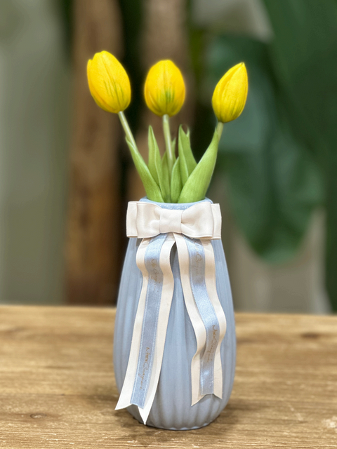 Vaso Plissè Dritto in Ceramica Artigianale con Tulipani e Box - Mata Creazioni