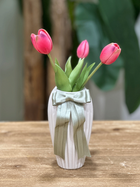 Vaso Plissè Rovescio in Ceramica con Tulipani e Scatola Regalo - Mata Creazioni