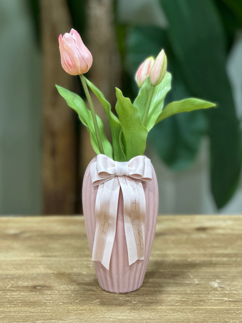 Vaso Plissè Rovescio in Ceramica con Tulipani e Scatola Regalo - Mata Creazioni