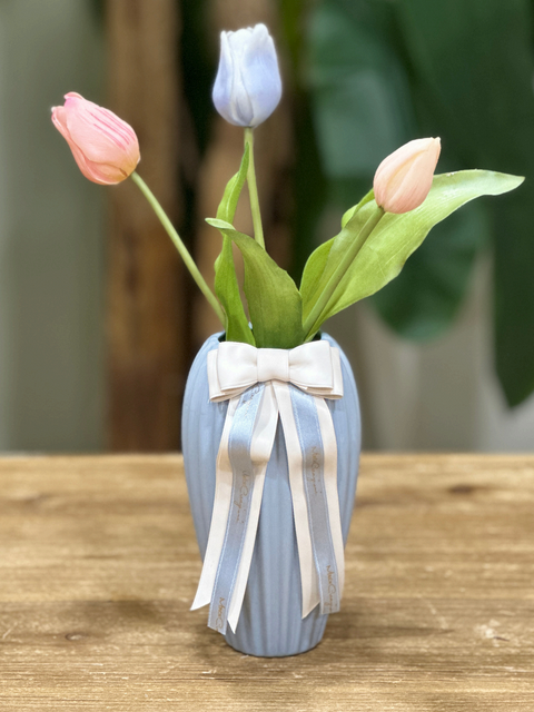 Vaso Plissè Rovescio in Ceramica con Tulipani e Scatola Regalo - Mata Creazioni