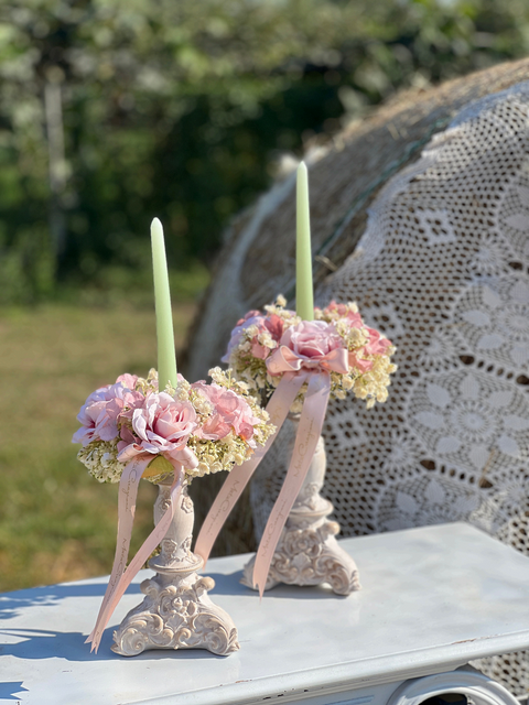 Candelabro Ely in Resina con Fiori - Mata Creazioni