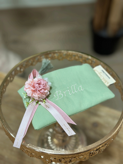 Porta Monete Artigianale in Lino o Cotone con Ricamo Personalizzabile - Mata Creazioni