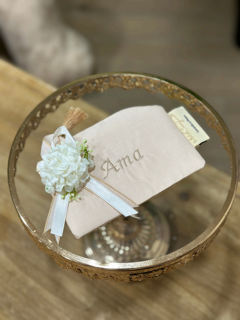 Porta Monete Artigianale in Lino o Cotone con Ricamo Personalizzabile - Mata Creazioni