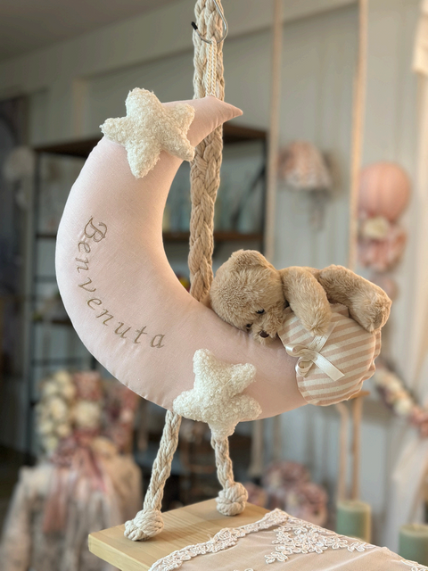 Luna Nascita “Sogni d’oro” con Orsetto | Fiocco Nascita Artigianale MataCreazioni