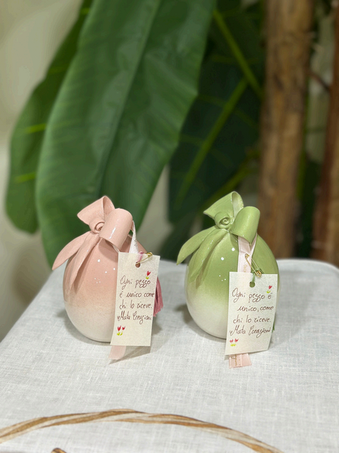 Uovo Pasquale in Ceramica Sfumata con Fiocco - Mata Creazioni