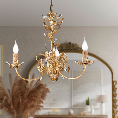 Lampadario Shabby Chic "Fogliame d'Oro" - LS 168/3 C - ø 60 h 50