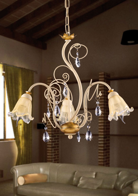 Lampadario Shabby Chic "Sinfonia di Gigli" - LS 156/3 - ø 58 H 50