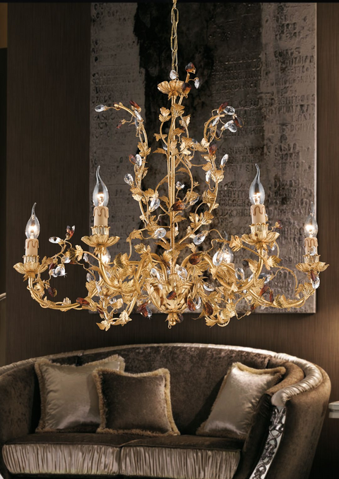 Lampadario Shabby Chic "Riflesso di Luna" con 6 Luci- LS 135/6 - ø 78 H 62