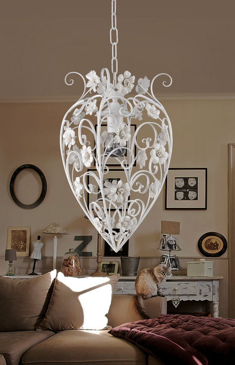 Sospensione Shabby Chic "Cuore di Primavera" - SO 165/1P - ø 32 h 50