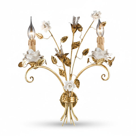 Applique Shabby Chic a Fiori d'Oro "Intreccio Nobile" - AP 141/2 - l 40 h 50