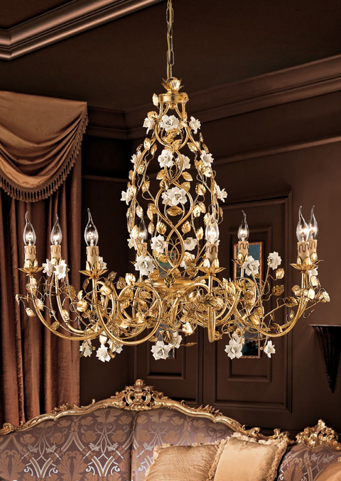 Lampadario Artistico Shabby Chic "Giardino d'Inverno" - LS 139/8 - ø 90 h 80