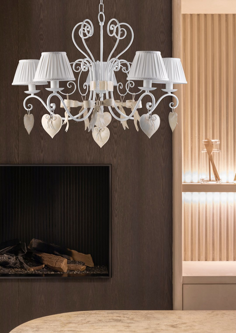 Lampadario Shabby Chic "Aria di Primavera" - LS 166/5 CUORE FIOCCO - ø 80 h 55