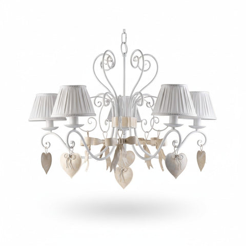 Lampadario Shabby Chic "Aria di Primavera" - LS 166/5 CUORE FIOCCO - ø 80 h 55