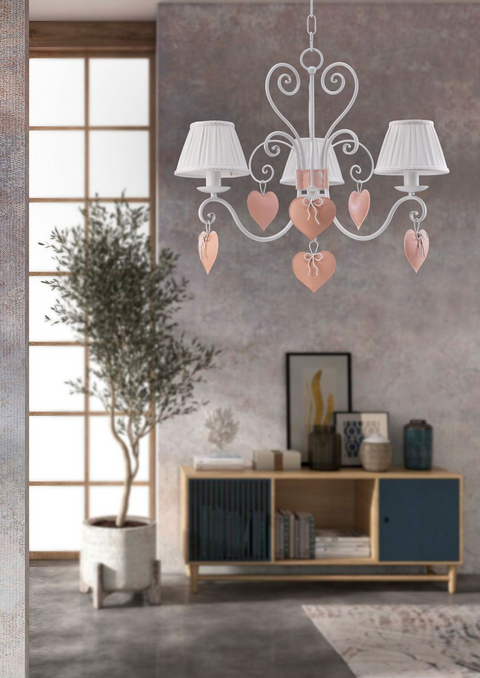 Lampadario Shabby Chic "Aria di Primavera" - LS 166/3 CUORE - ø 65 h 54