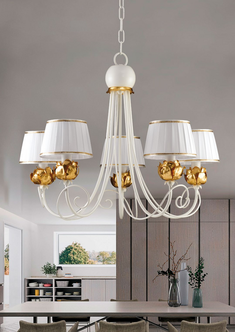 Lampadario Shabby Chic "Incanto di Seta" - LS 163/5 - ø 67 h 55
