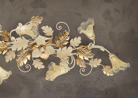 Plafoniera Shabby Chic "Foglia Barocca" - PL 130/6 OV - LUNG 125 LARG 60