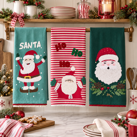 Canovaccio Natalizio Assortito con Applicazioni – Père Noël Collection by Blanc MariClò, 40x70cm