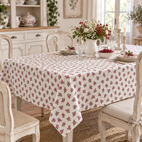 Tovaglia Rettangolare con Motivi Natalizi – Berries Collection by Blanc MariClò, 140x180cm o 160x270cm