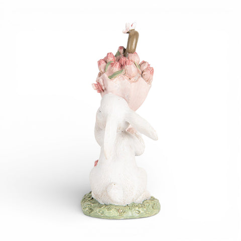 Statuetta decorativa coniglio con ombrello floreale – 15 cm (bianco/rosa, plastica) by Clayre & Eef