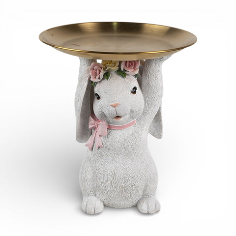 Statuetta decorativa coniglio con ciotola – Ø 21x23 cm (bianco, plastica) by Clayre & Eef