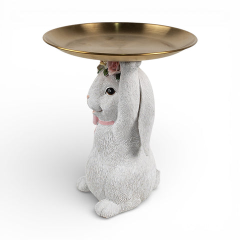 Statuetta decorativa coniglio con ciotola – Ø 21x23 cm (bianco, plastica) by Clayre & Eef