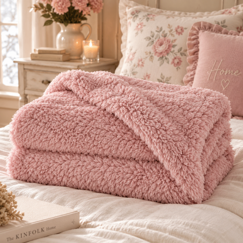 Plaid Sherpa Caldo e Soffice Rosa 270 GSM – Blanc Mariclò, 160x200cm