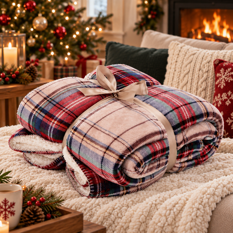 Coperta Plaid in Flannel Sherpa Tartan - 130x160 cm