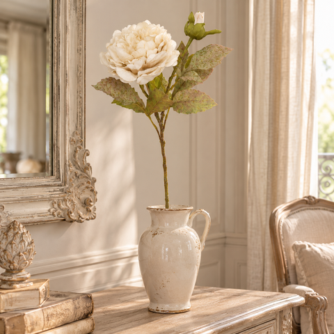 Peonia artificiale Gardena crema in brocca di ceramica