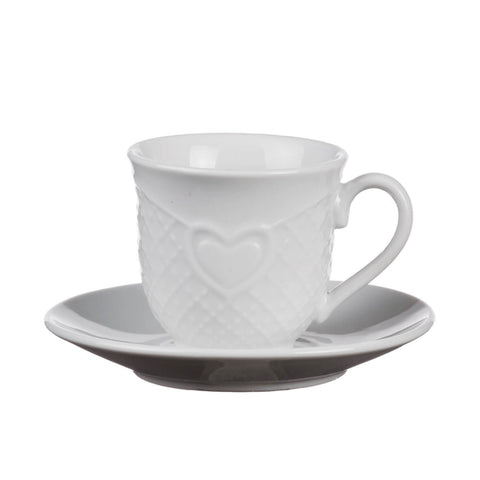 Servizio da Caffè in Porcellana Bianca con Cuore – 6 Persone – Stile Shabby Chic