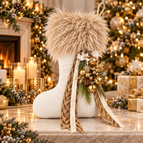 Calza di Natale Stivaletto Noël in Velluto Personalizzabile – Linea Noël by Mata Creazioni, 30x25 cm