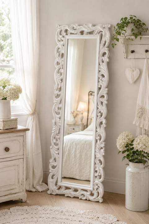 Specchio da Parete Rettangolare con Cornice Intagliata - 45,5x120cm