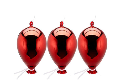 Set Palloncini in Vetro Rosso Brillante – Varianti 8,5x14 cm, 12x20 cm – Decorazioni Natalizie Moderne