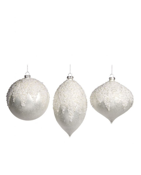 WHITE GLITTERED CHRISTMAS BALLS WINTER FROST