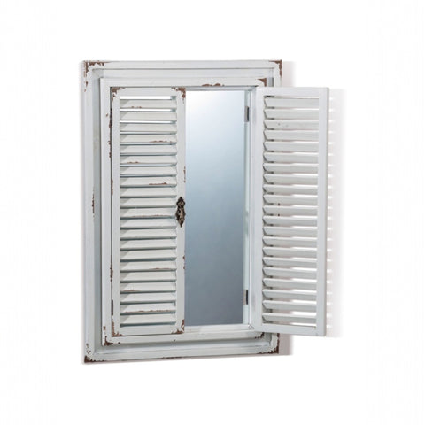 Specchio Finestra in Legno Shabby Chic – Bianco Anticato – 48×4×71 cm
